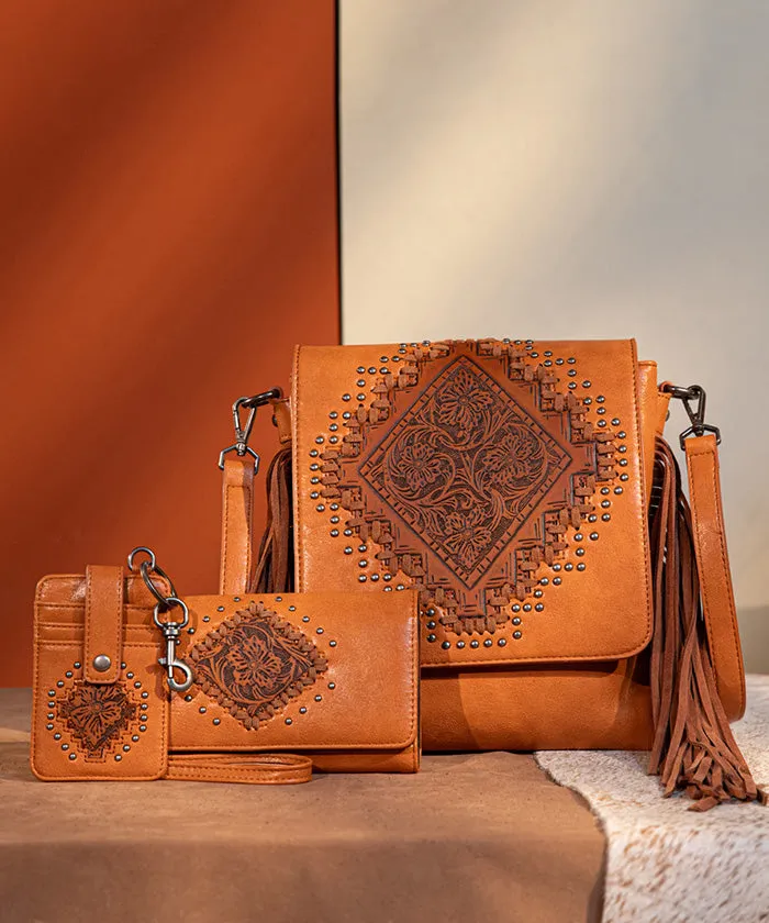 Montana West Tooled Fringe Flap Crossbody Purse