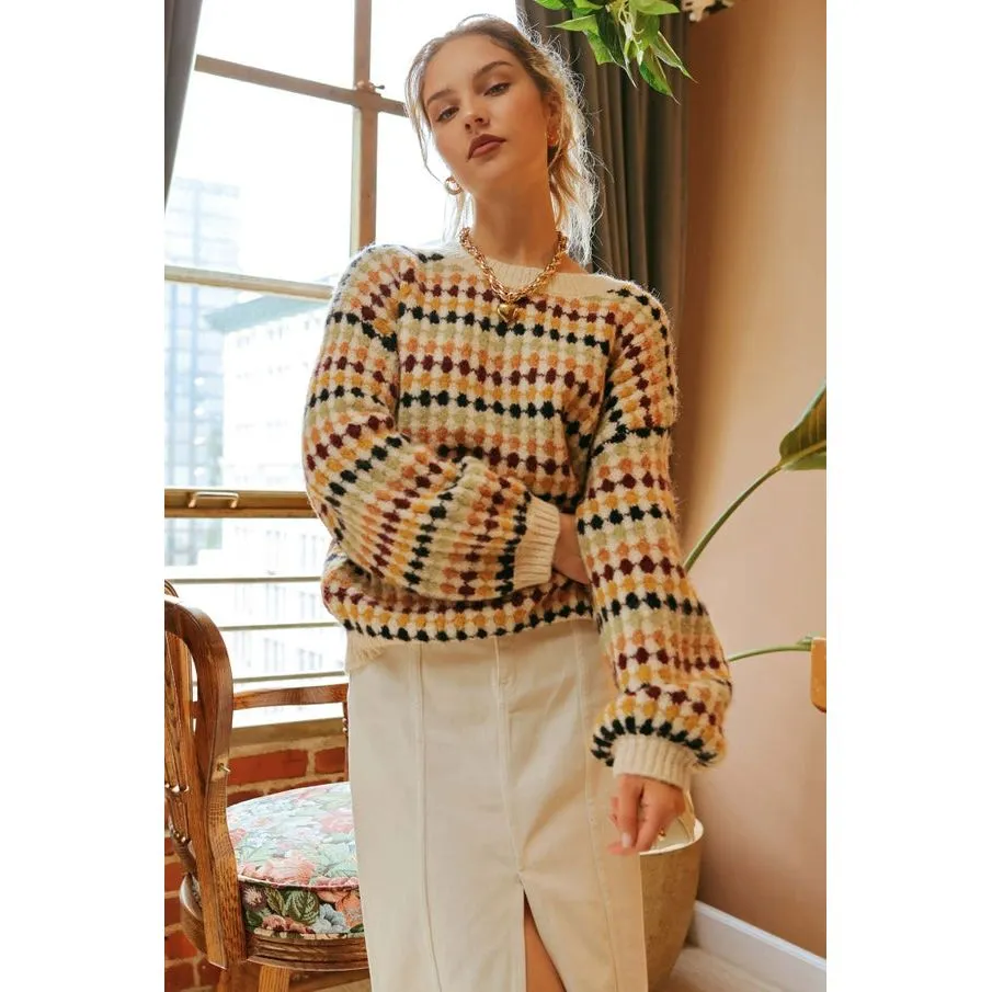 Multicolor Crew Knit Sweater Top