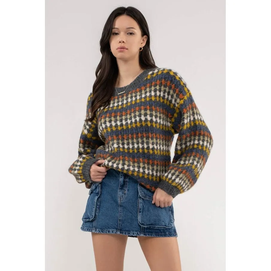 Multicolor Crew Knit Sweater Top