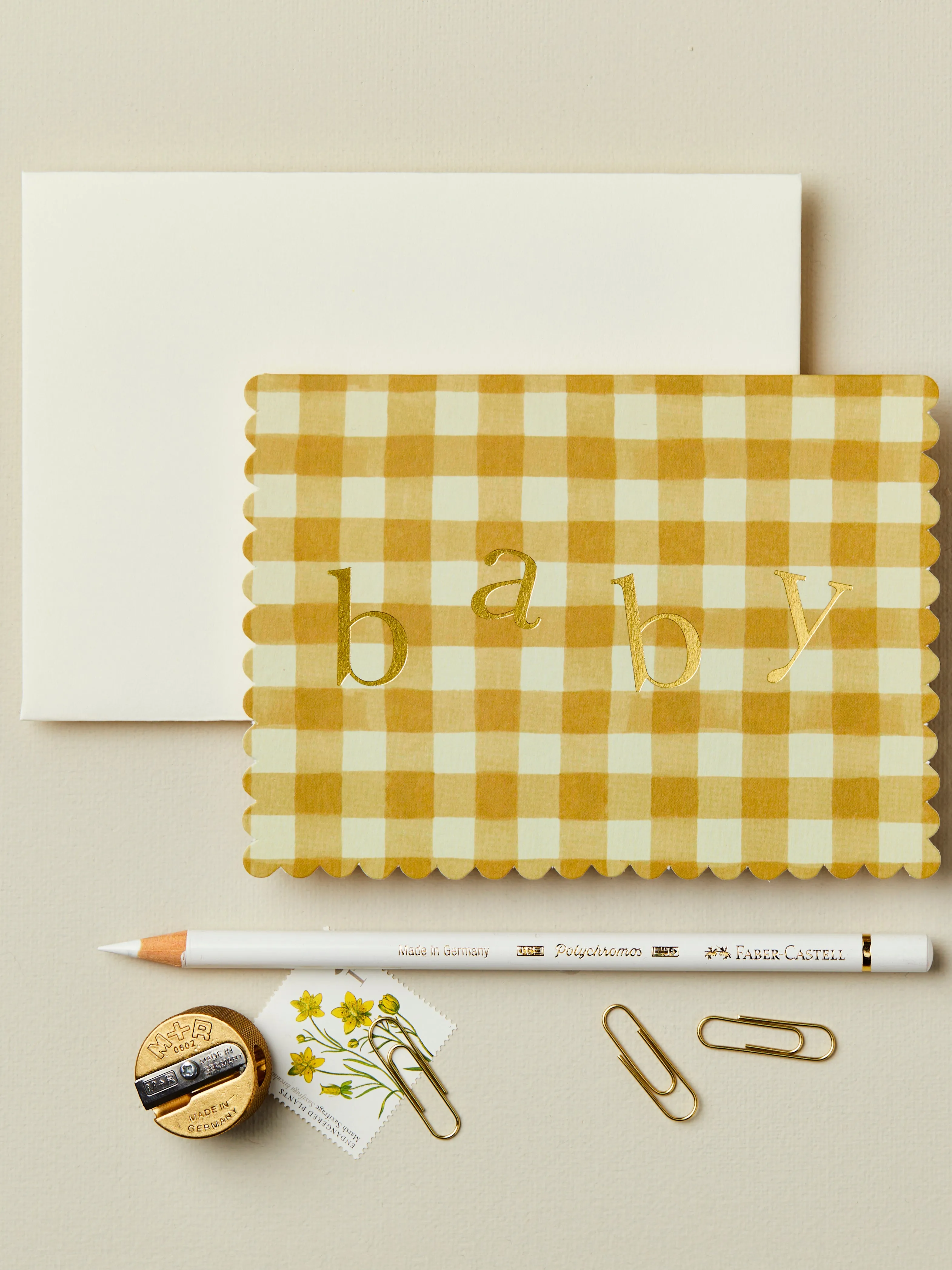 Mustard Gingham Baby Card