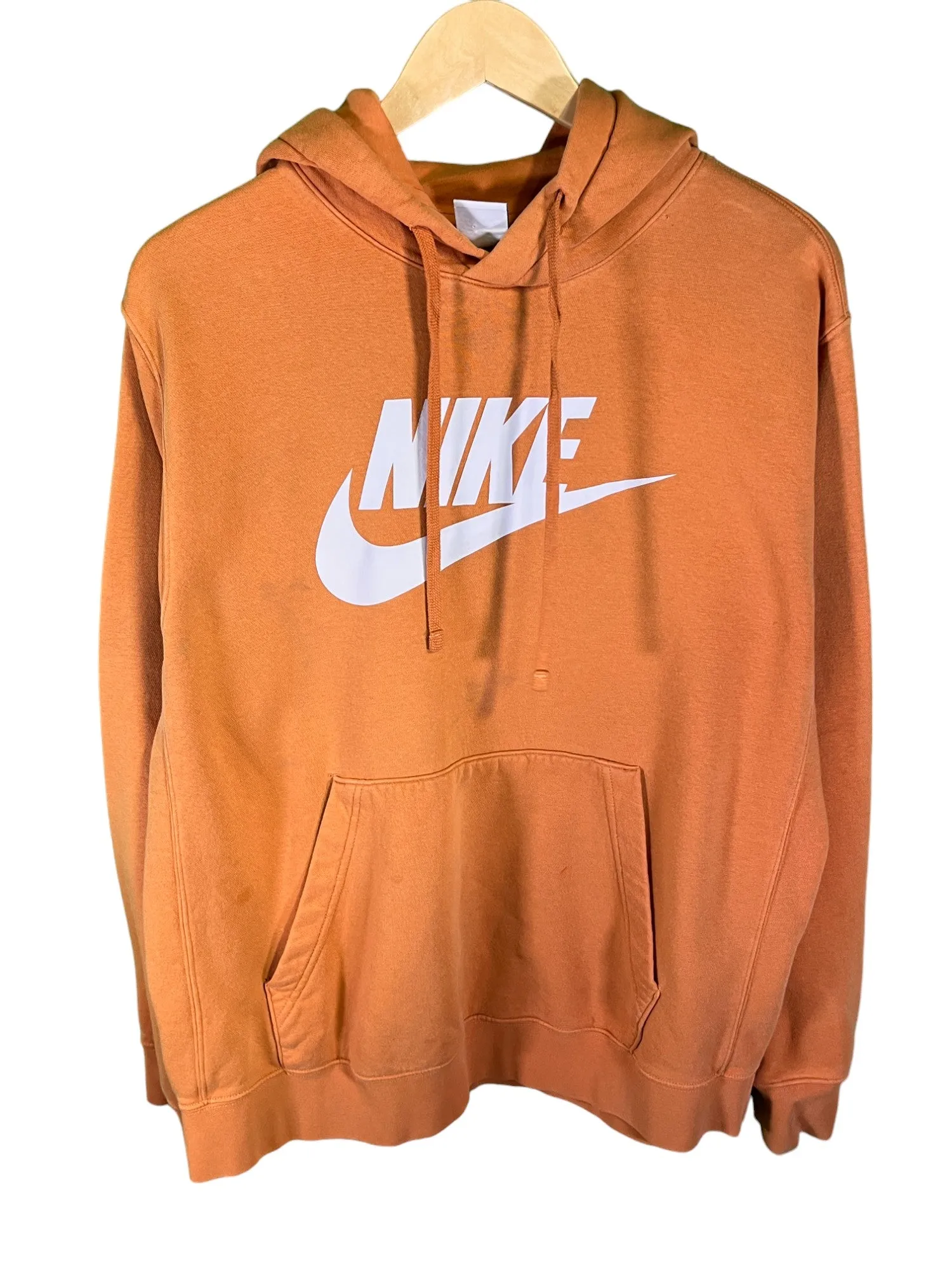 Nike Classic Futura Logo Swoosh Orange Pullover Hoodie Size Large