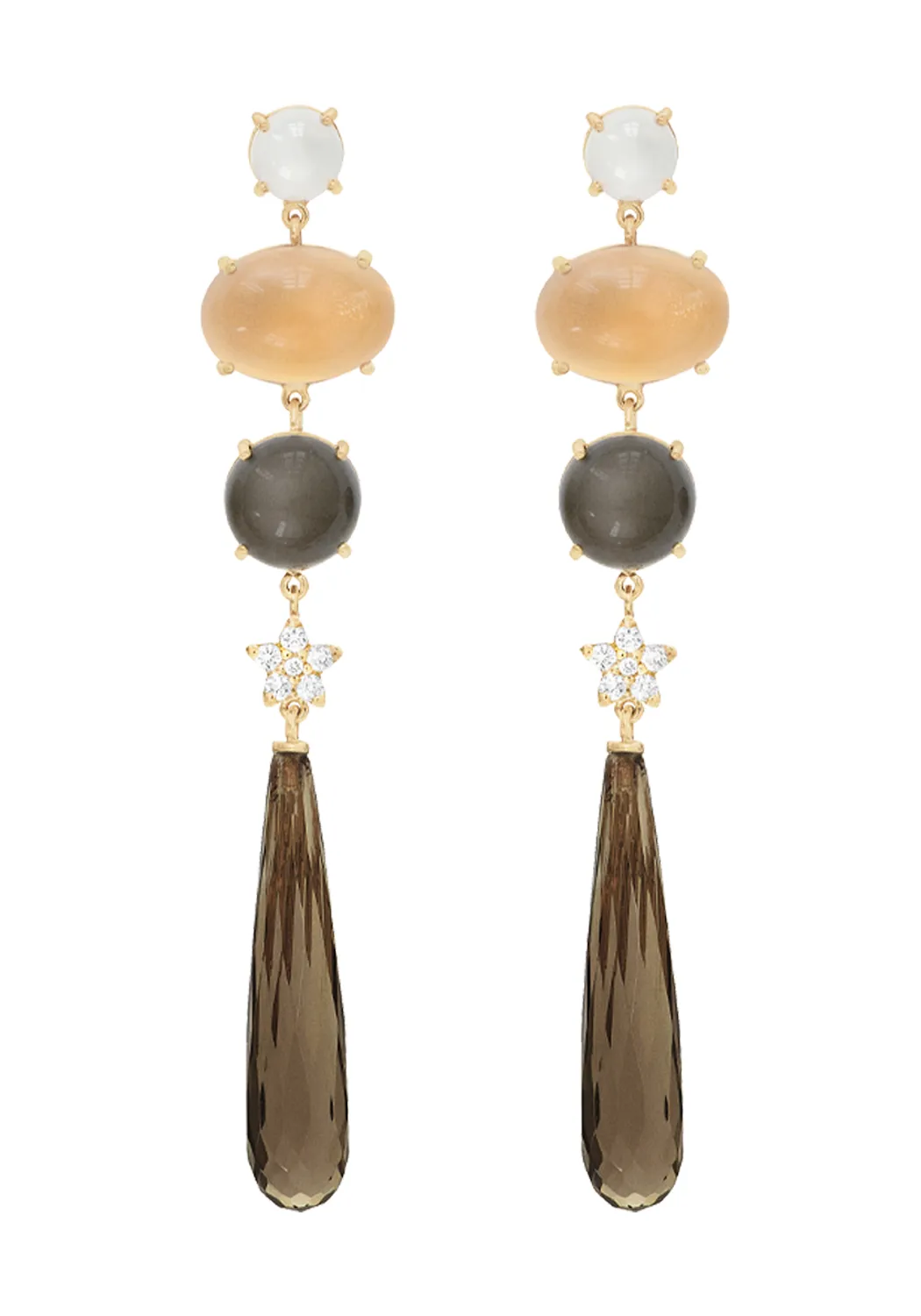 Ole Lynggaard Lotus 18KYG Moonstone & Smoky Quartz Earrings