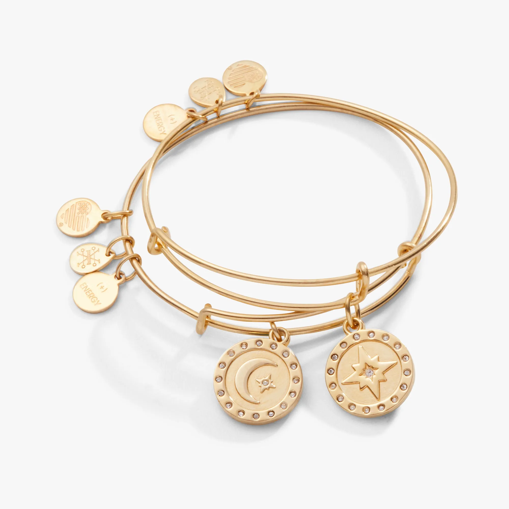 Pavé North Star   Moon Charm Bangle, Set of 2