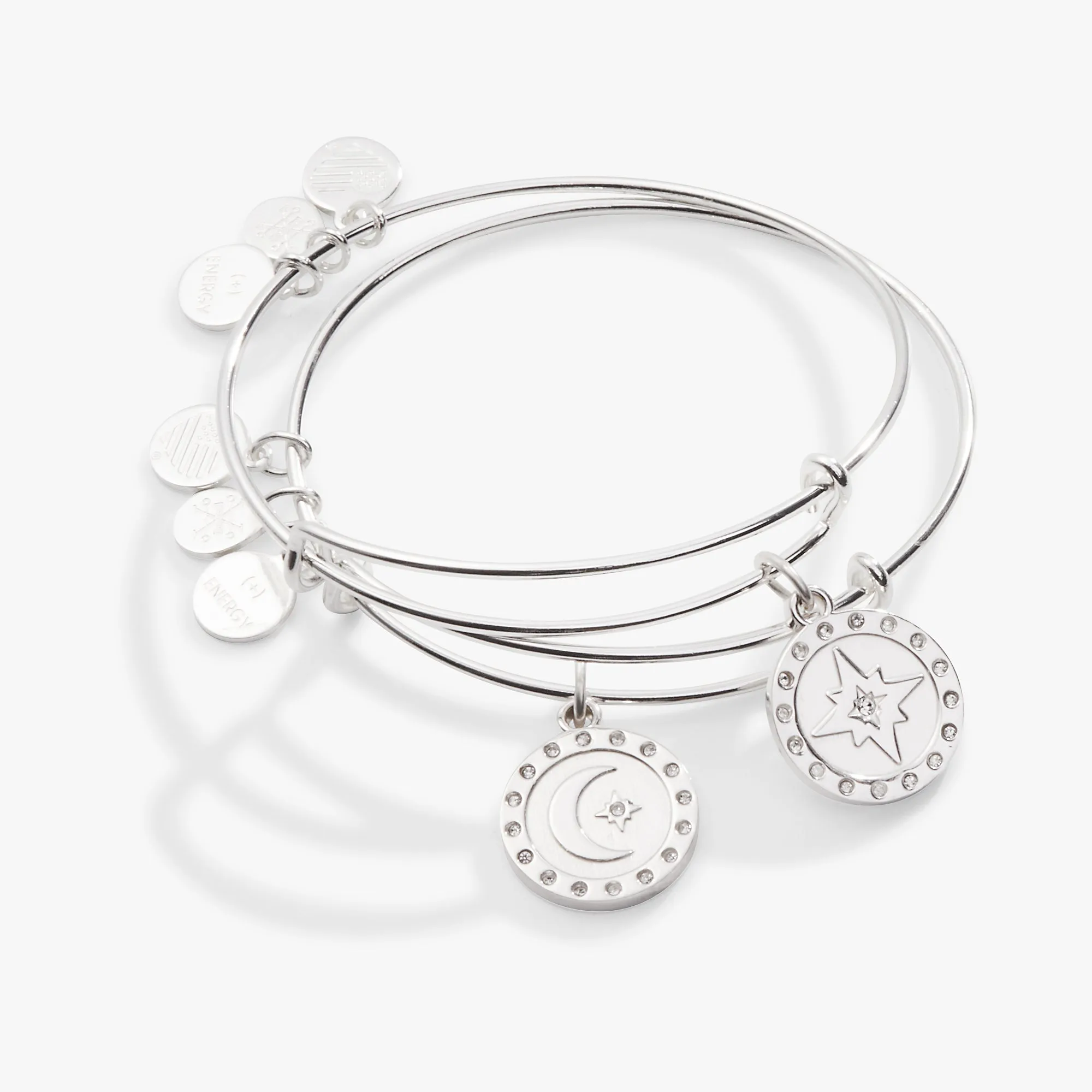 Pavé North Star   Moon Charm Bangle, Set of 2