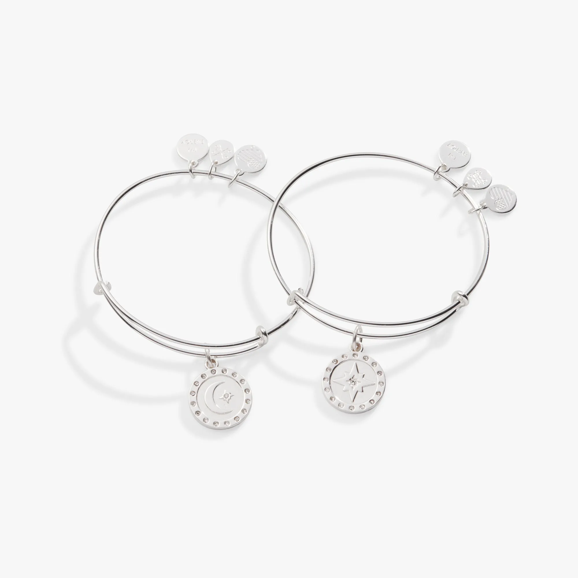 Pavé North Star   Moon Charm Bangle, Set of 2