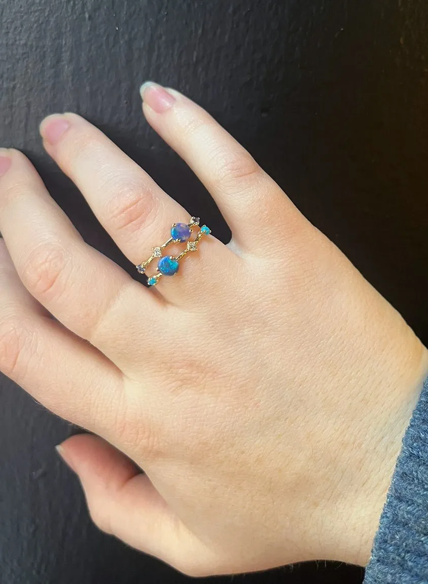 Petite Baleine Lightning Ridge Opal   Sapphire Dot Dash Ring