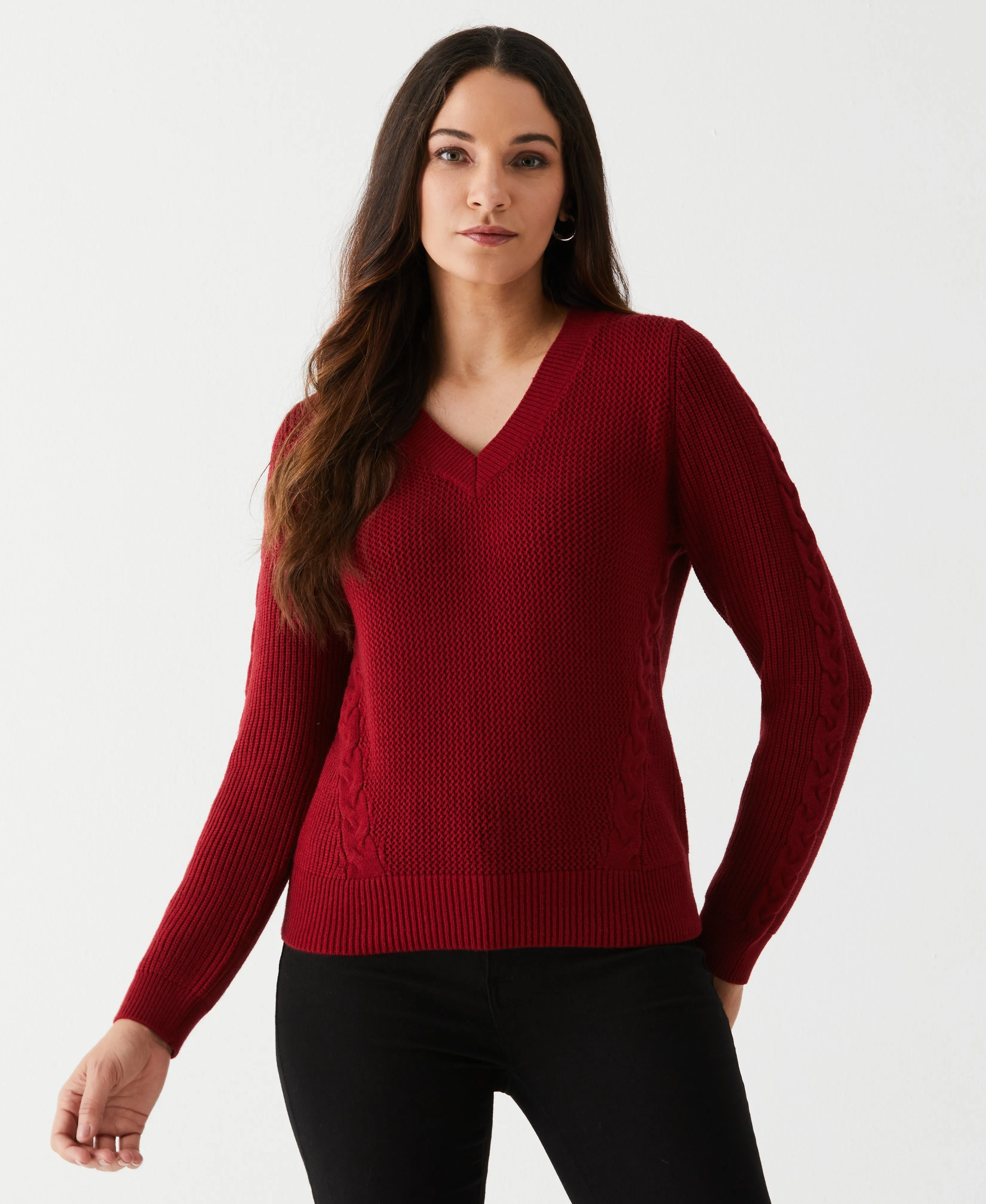 Petite Cable Knit V-Neck Sweater