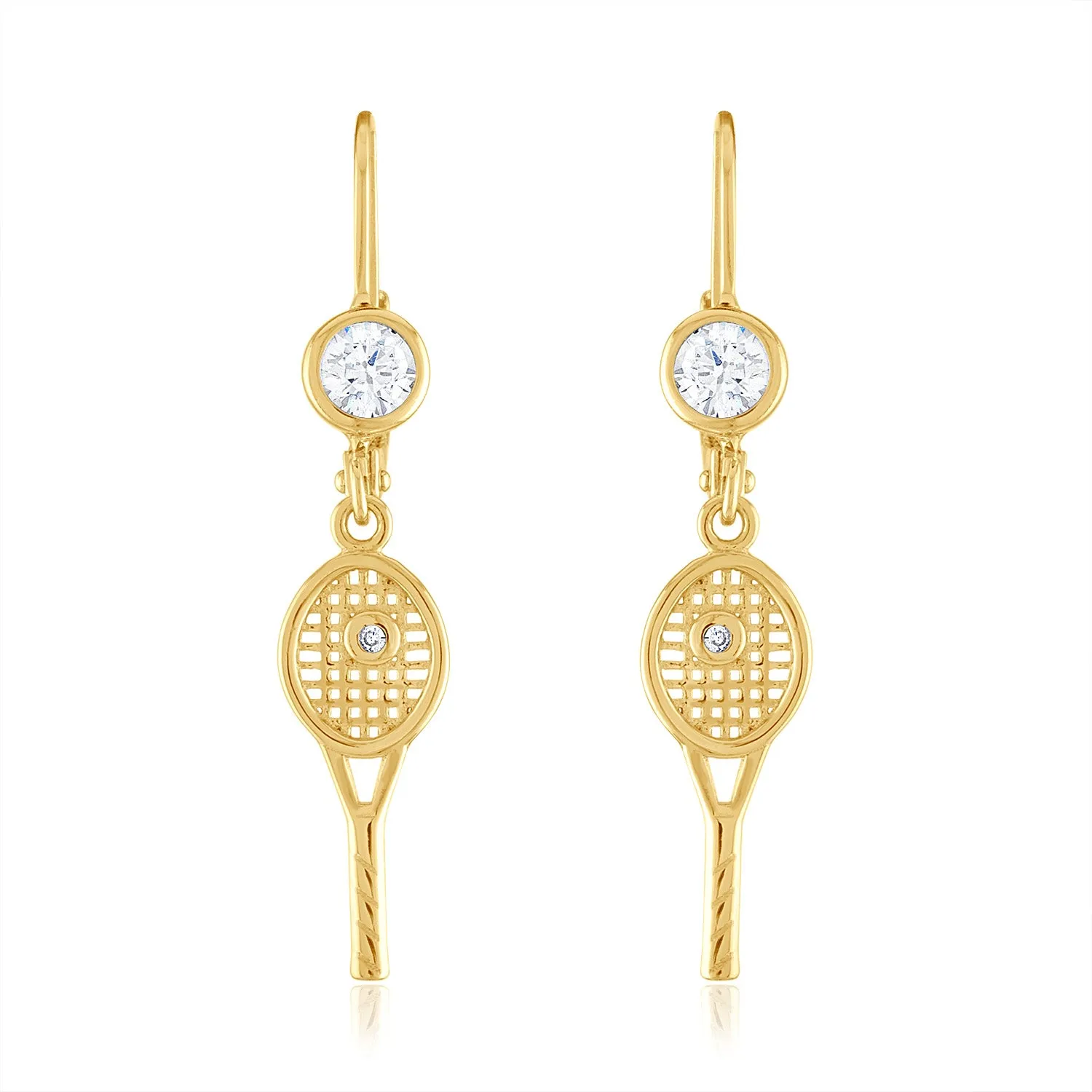 Petite Racquet with bezel CZ Leverback Earrings