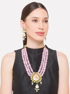 Pink Gold Tone Kundan Meenakari Necklace Set with Onyx