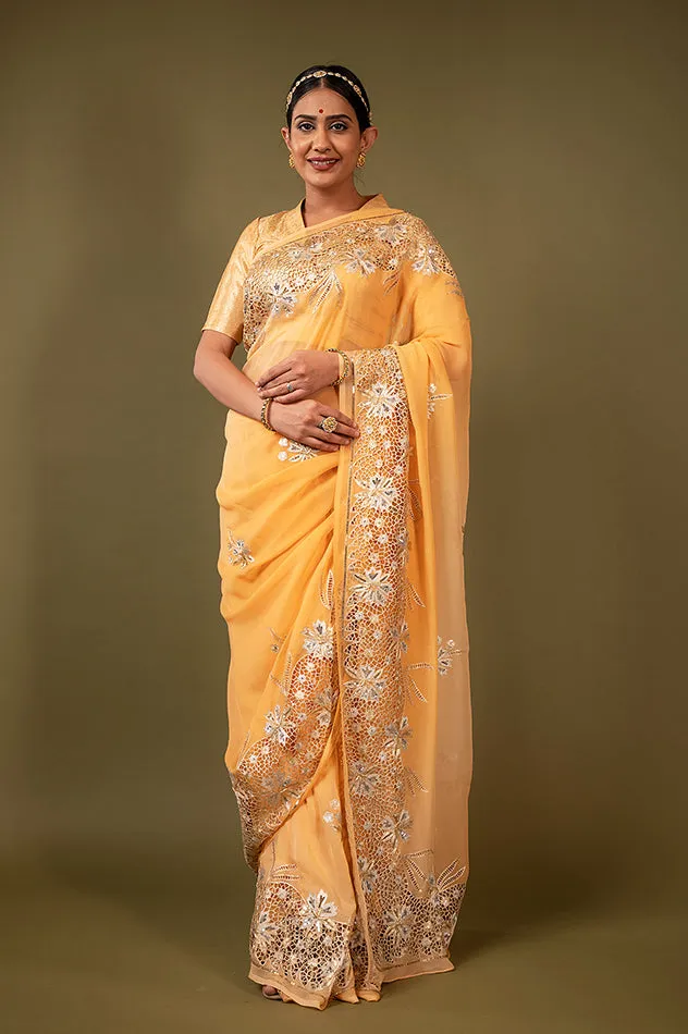 Pistachio Pure Chiffon Cutt Work Saree