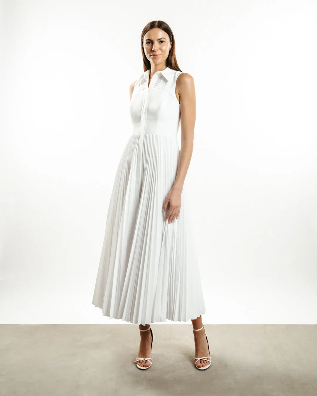 Pleated Bustier Maxi Day Shirtdress