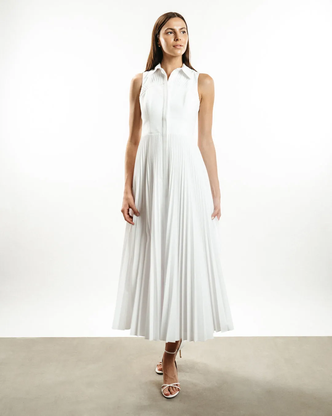 Pleated Bustier Maxi Day Shirtdress