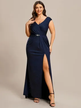 Plus Cap Sleeve Side Split Mother of the Bride Dresses