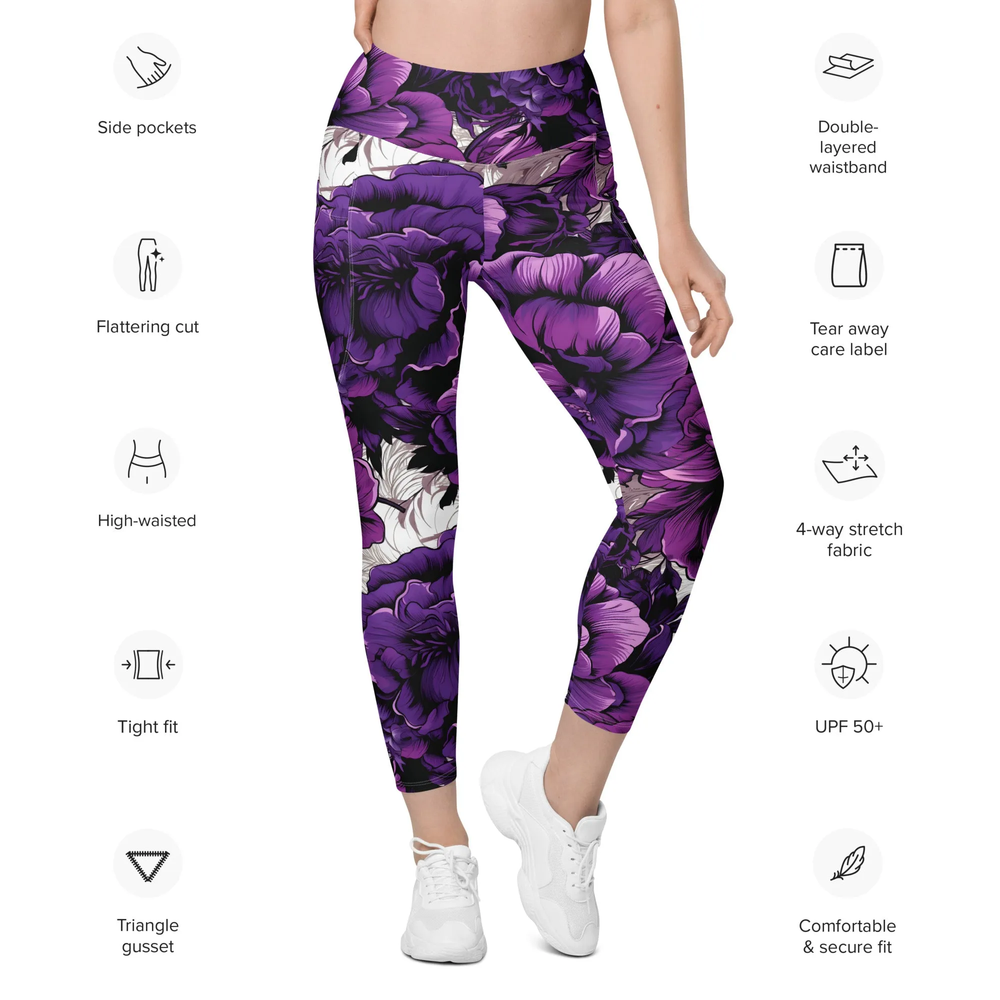 Purple Petals Performance: Women's Running Leggings from Mile After Mile