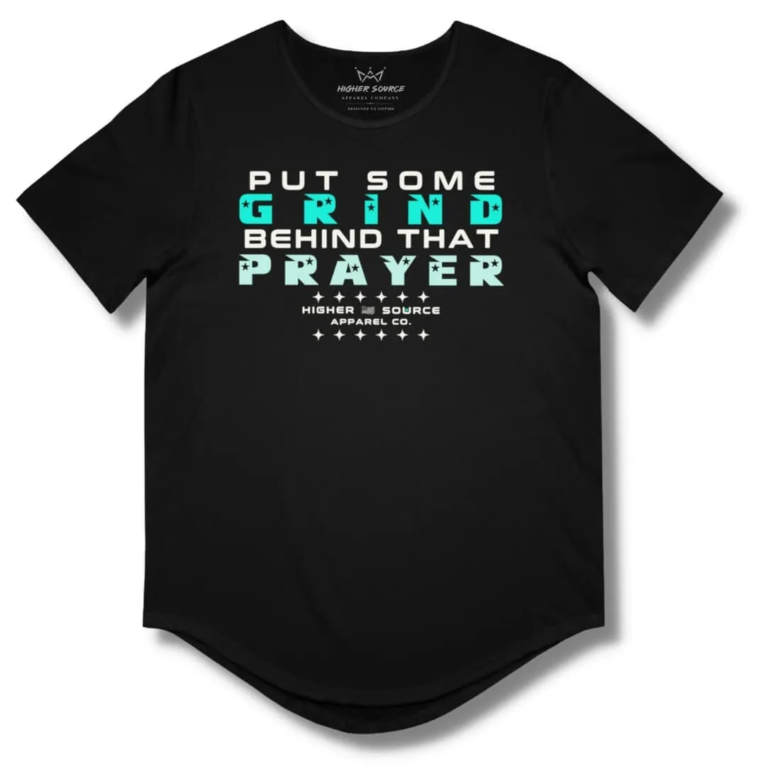 Put Some Grind Behind That Prayer Curved Hem T Shirt - Black / Bright Turquoise