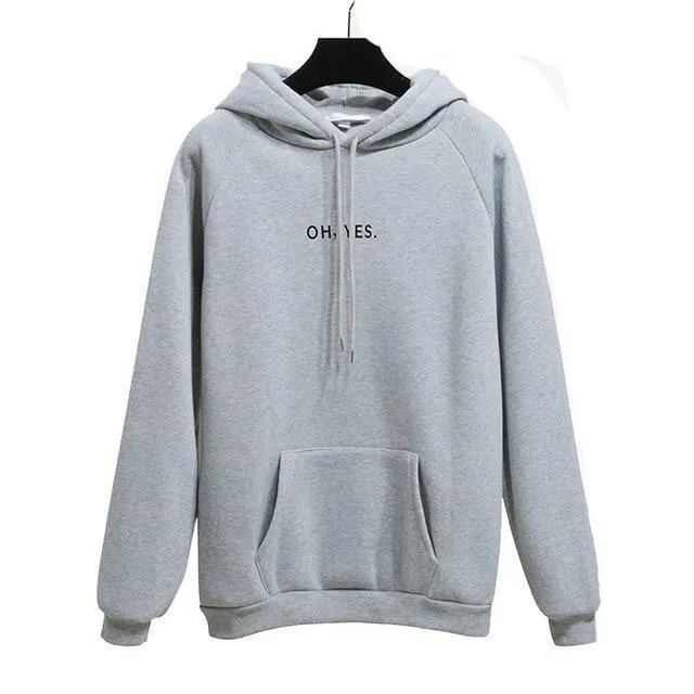 "Oh Yes" Printed Fleece  Pullover Hoodie