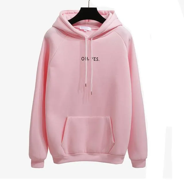 "Oh Yes" Printed Fleece  Pullover Hoodie