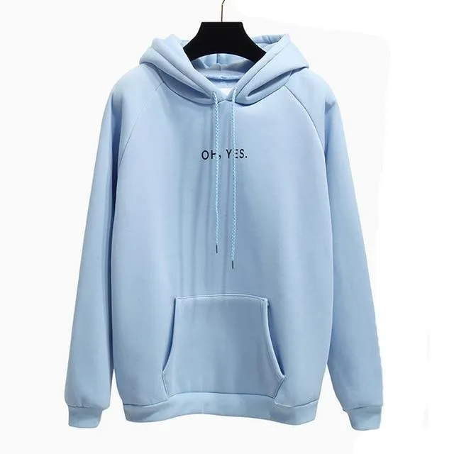 "Oh Yes" Printed Fleece  Pullover Hoodie