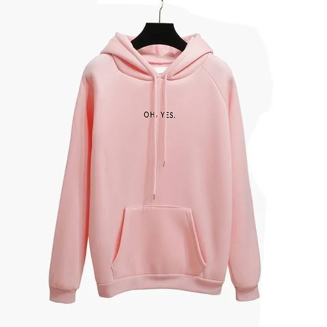 "Oh Yes" Printed Fleece  Pullover Hoodie