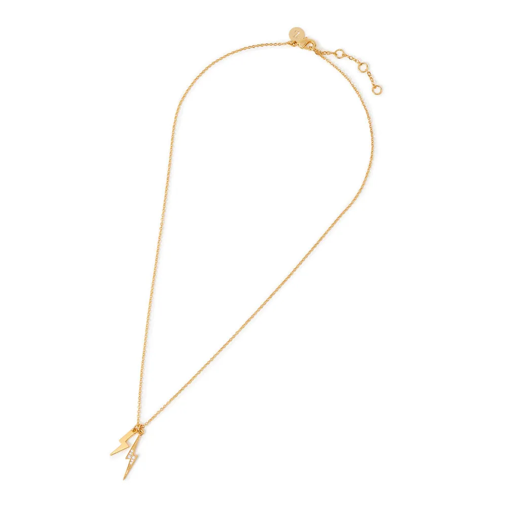 Real Gold Plated Gold Z Sparkle Lightning Bolt Pendant Necklace