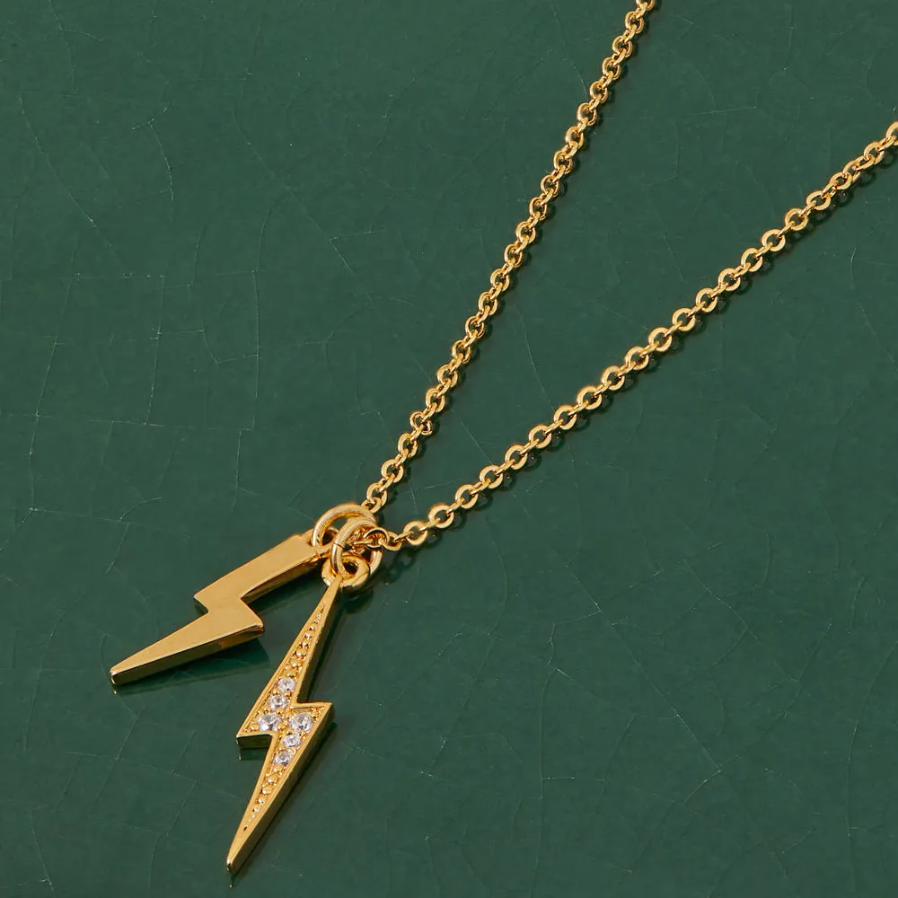 Real Gold Plated Gold Z Sparkle Lightning Bolt Pendant Necklace