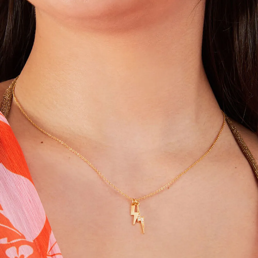 Real Gold Plated Gold Z Sparkle Lightning Bolt Pendant Necklace