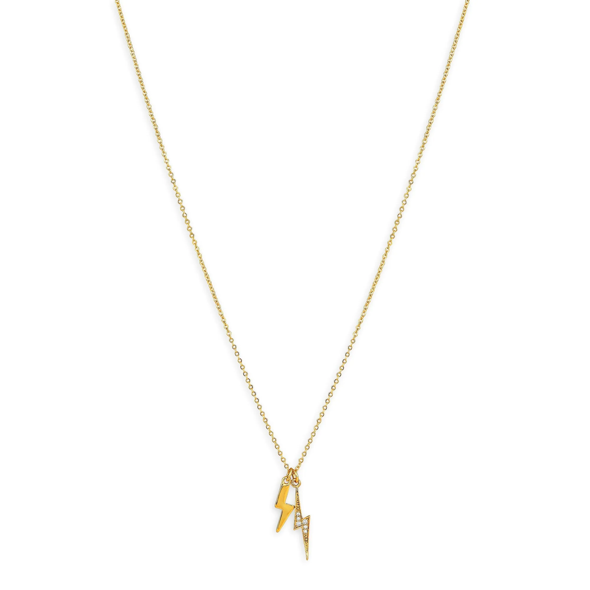 Real Gold Plated Gold Z Sparkle Lightning Bolt Pendant Necklace