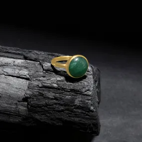 Real Gold Plated Z Green Aventurine Cabochon Ring-Large