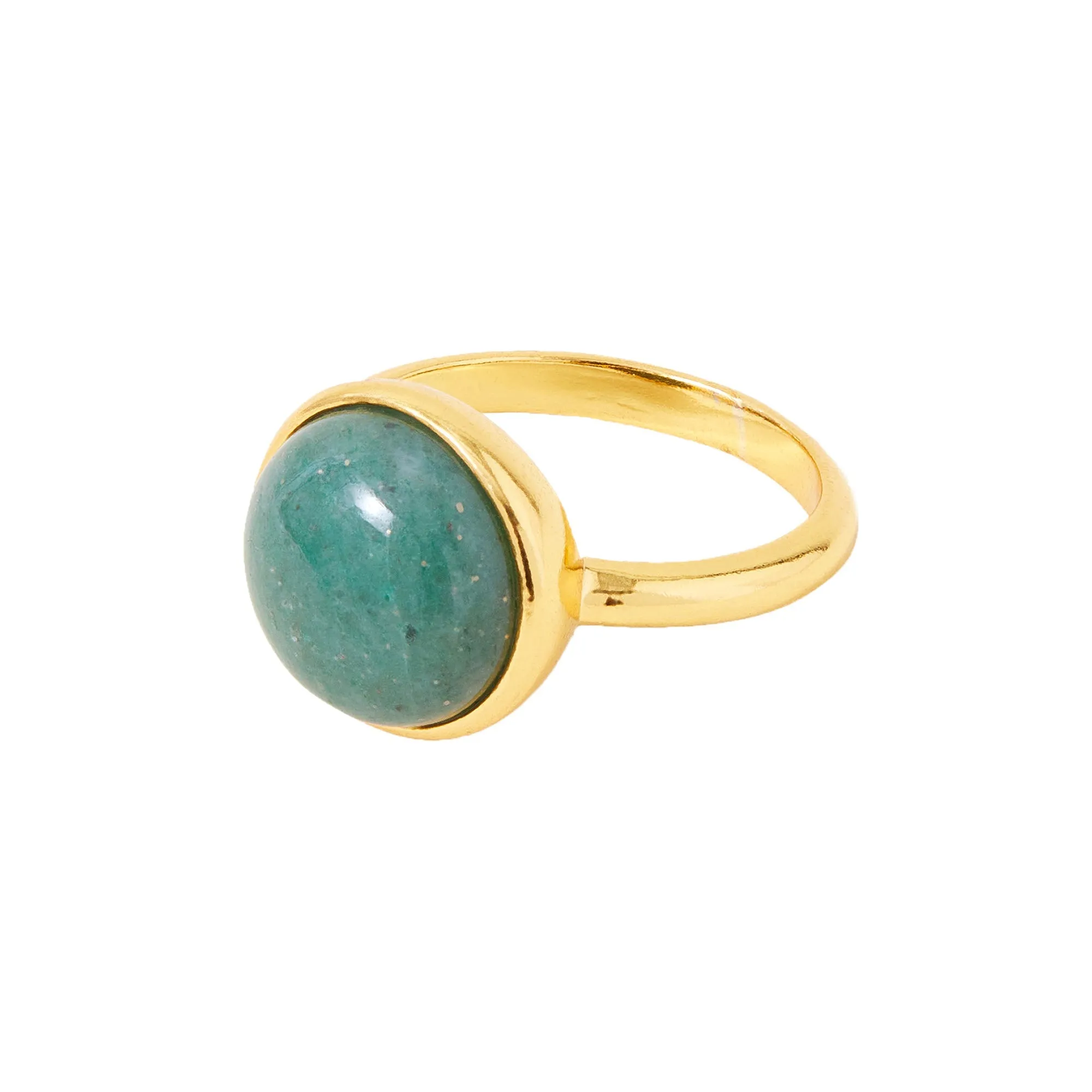 Real Gold Plated Z Green Aventurine Cabochon Ring-Large