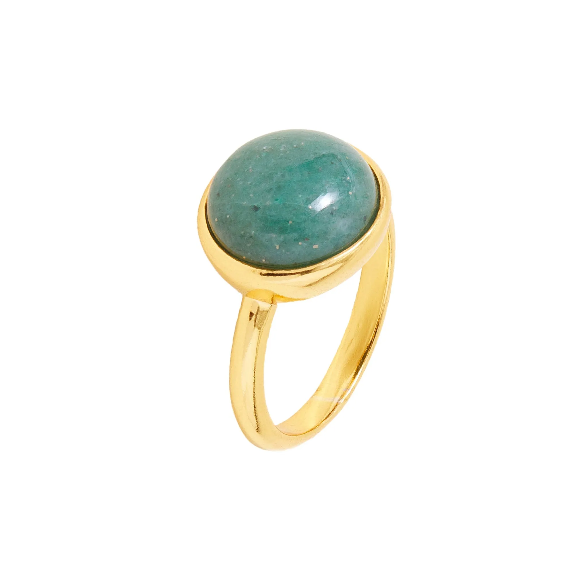 Real Gold Plated Z Green Aventurine Cabochon Ring-Large