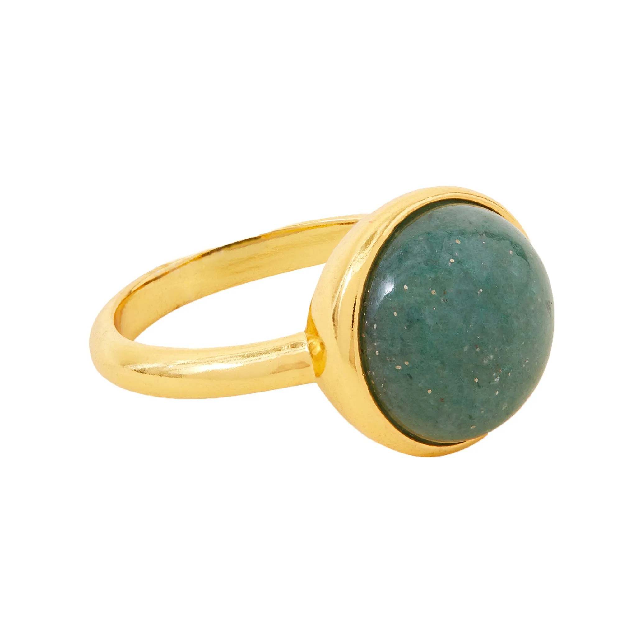 Real Gold Plated Z Green Aventurine Cabochon Ring-Large