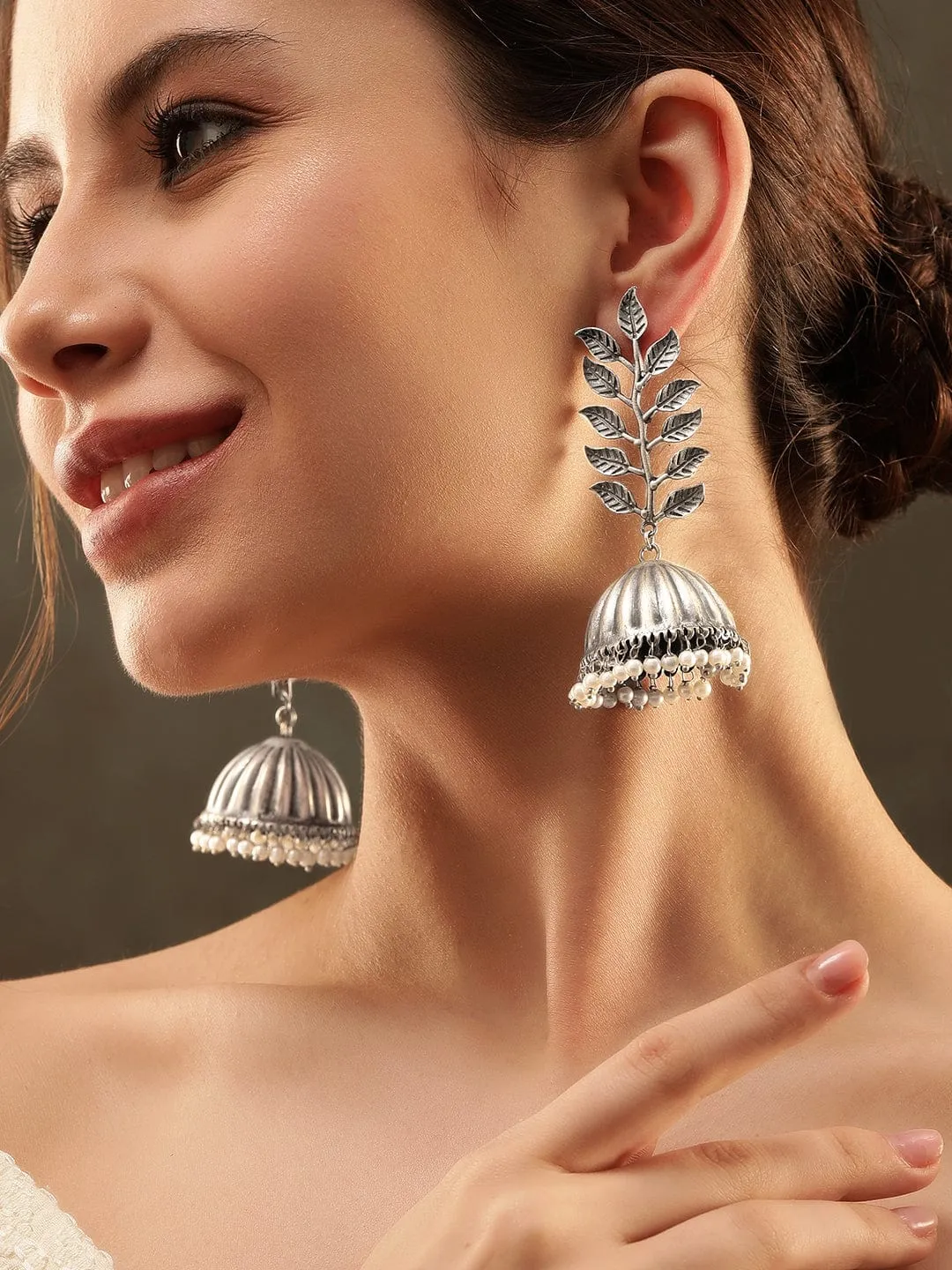 Rubans Enchanting Oxidized Silver Jhumka Earrings