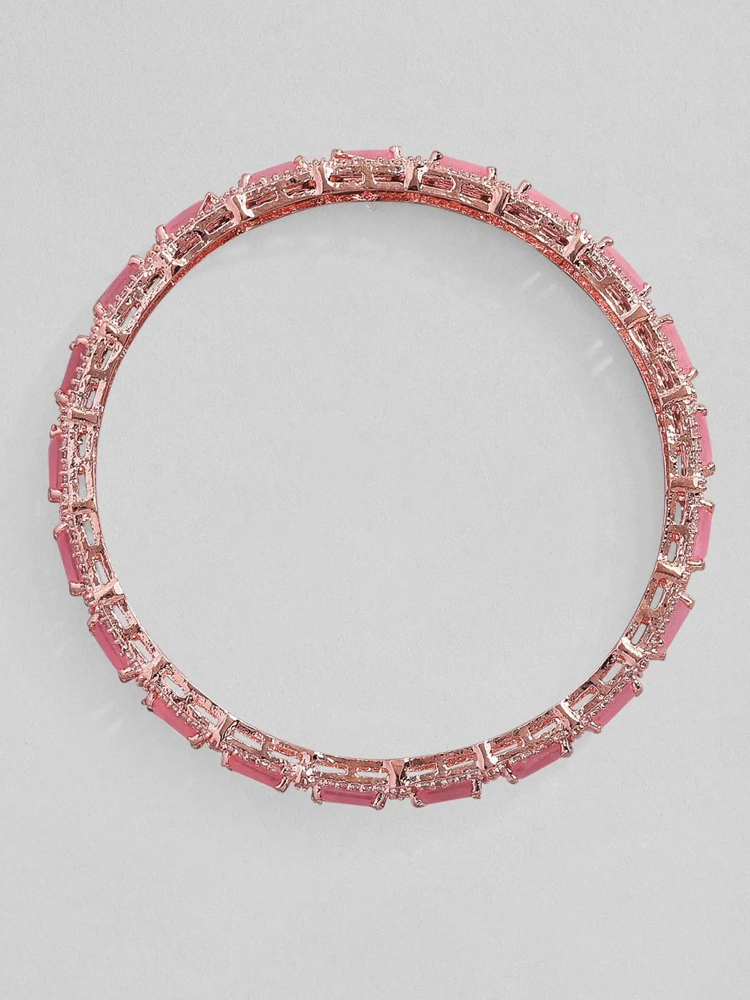 Rubans Rose Gold Plated Pink Stone Studded Zircon Stones Set of 2 Bangles.