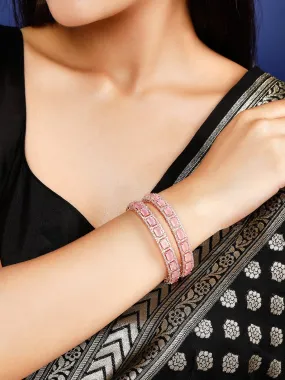 Rubans Rose Gold Plated Pink Stone Studded Zircon Stones Set of 2 Bangles.