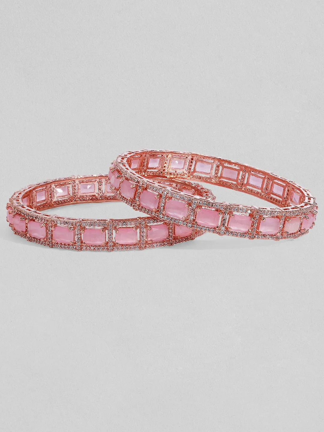 Rubans Rose Gold Plated Pink Stone Studded Zircon Stones Set of 2 Bangles.