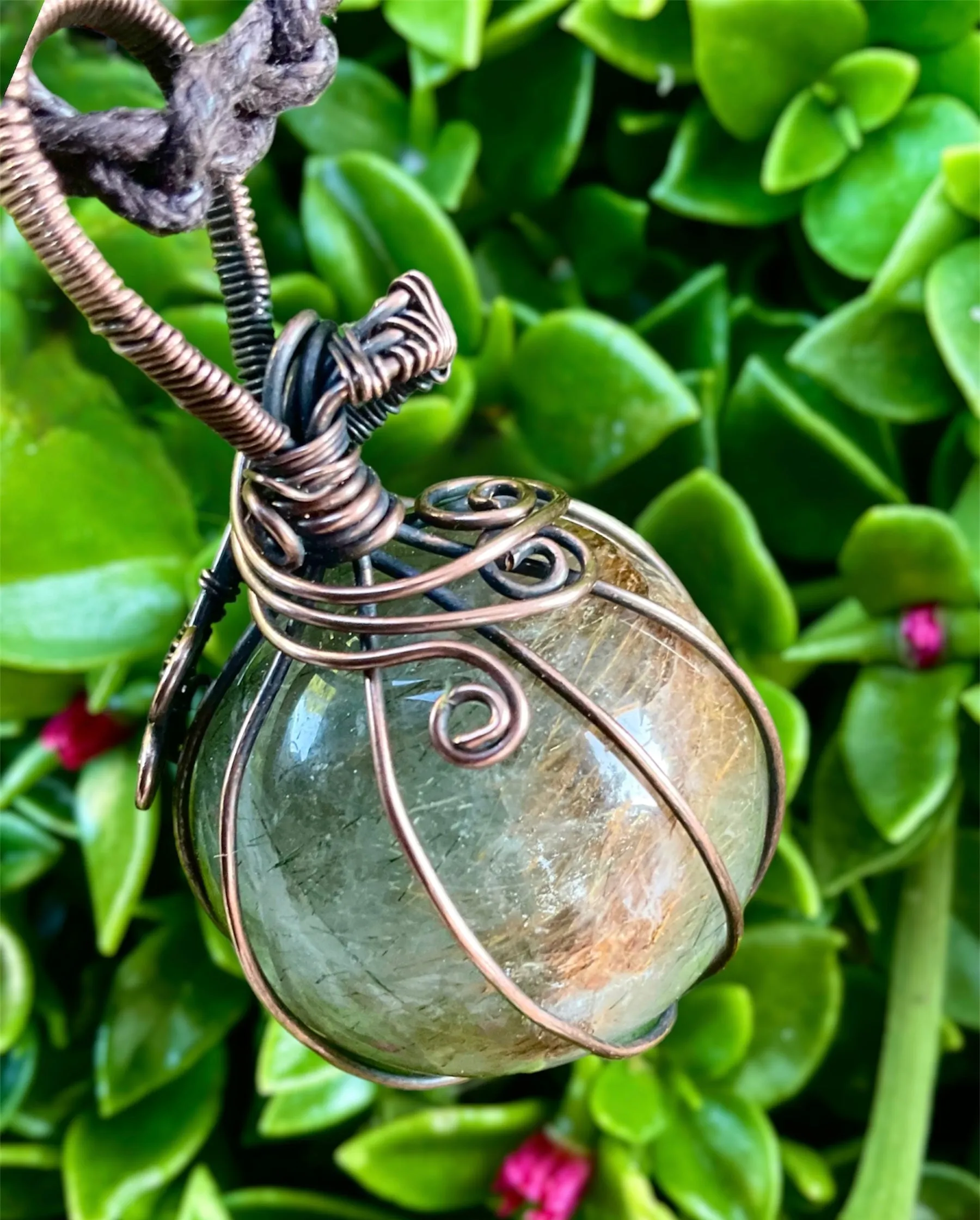 Rutilated Quartz Wire Wrapped Orb Pendant