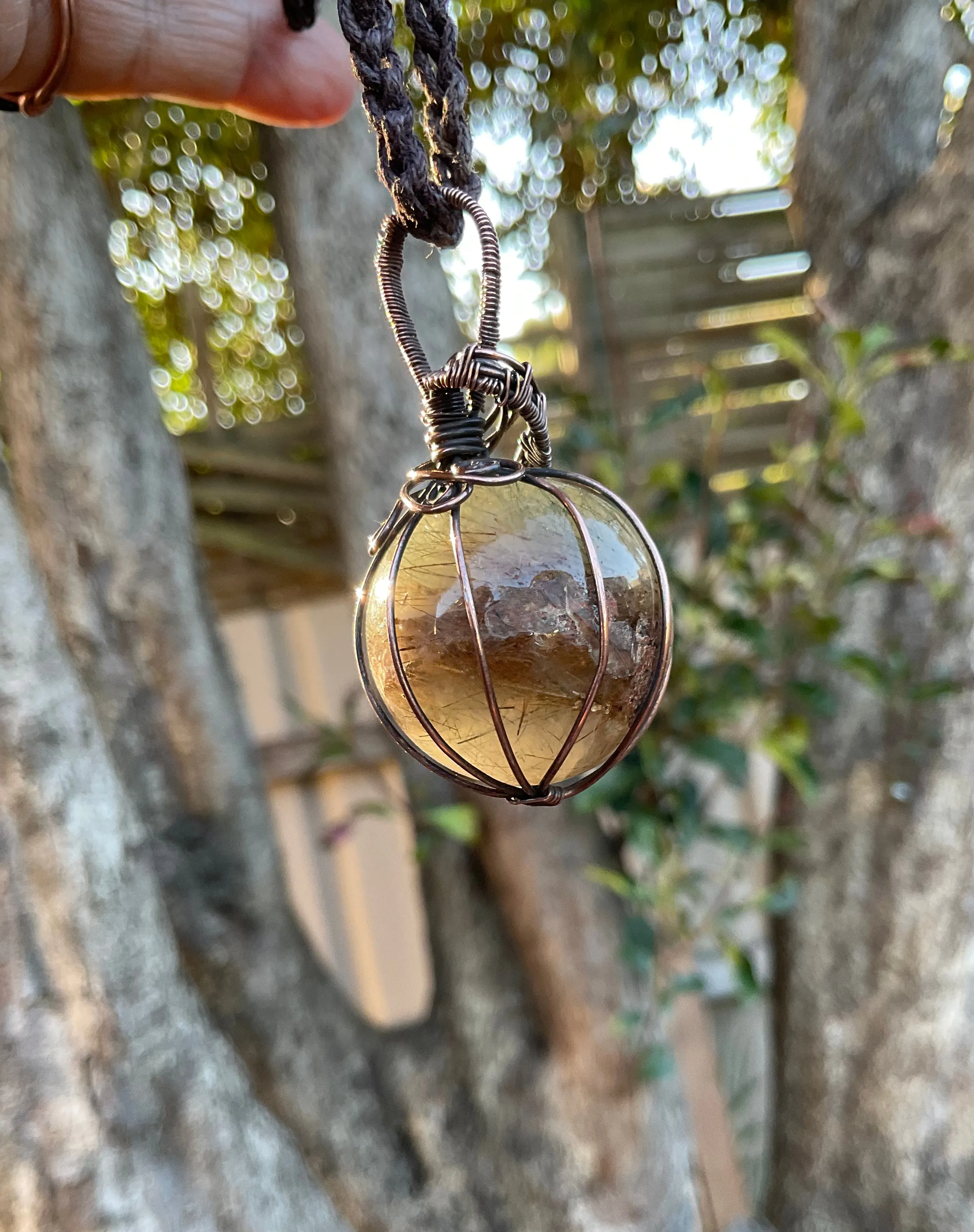 Rutilated Quartz Wire Wrapped Orb Pendant