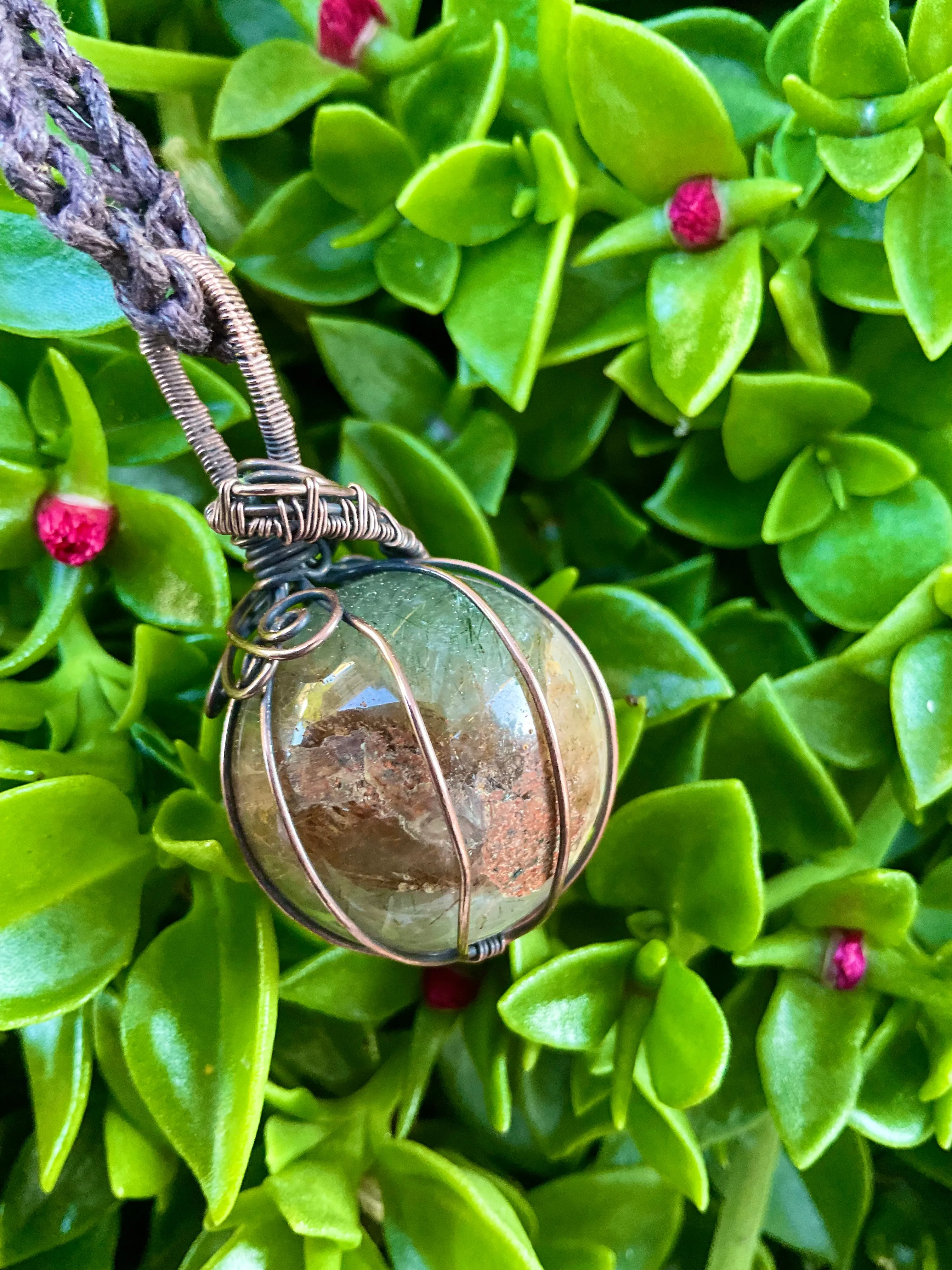 Rutilated Quartz Wire Wrapped Orb Pendant