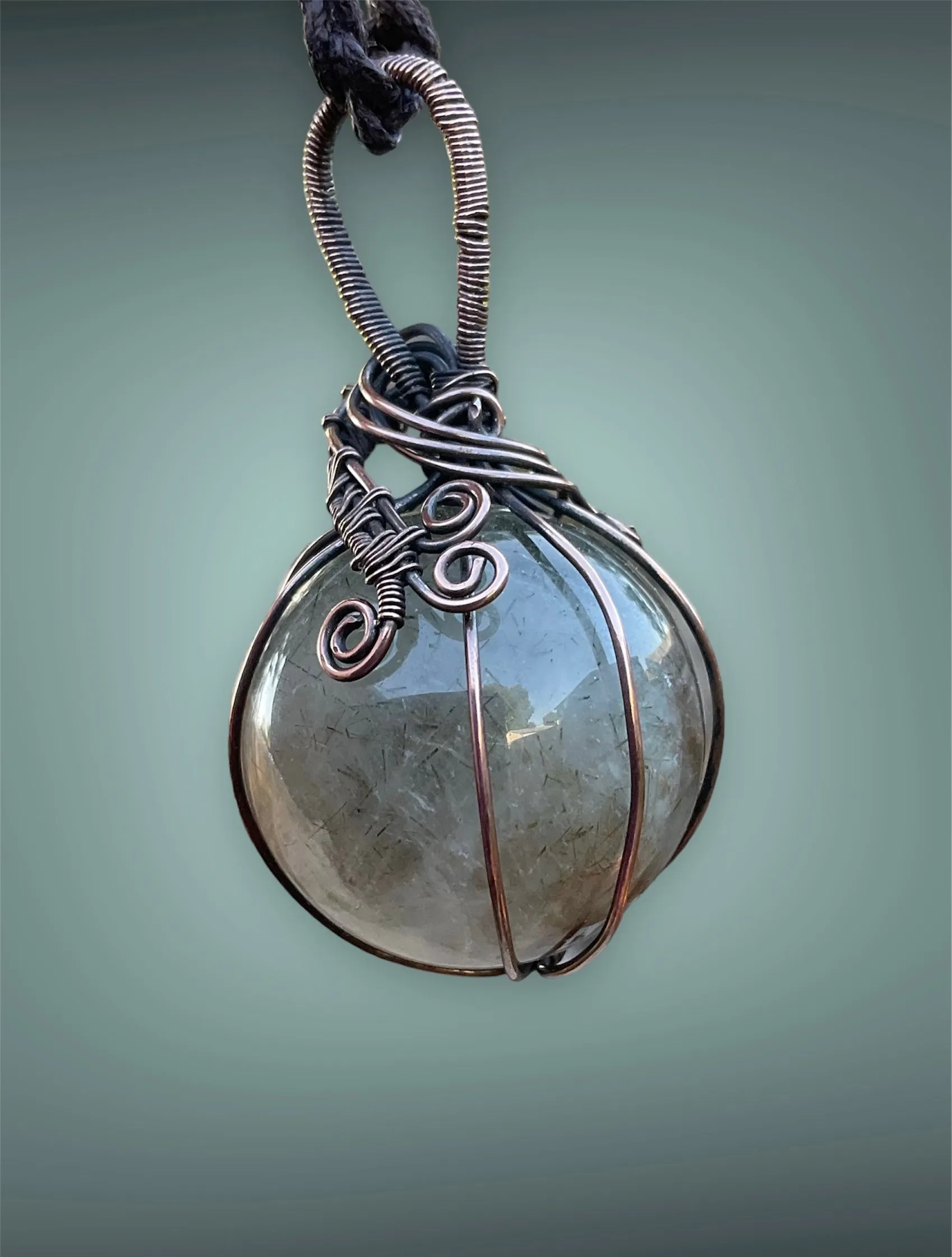 Rutilated Quartz Wire Wrapped Orb Pendant