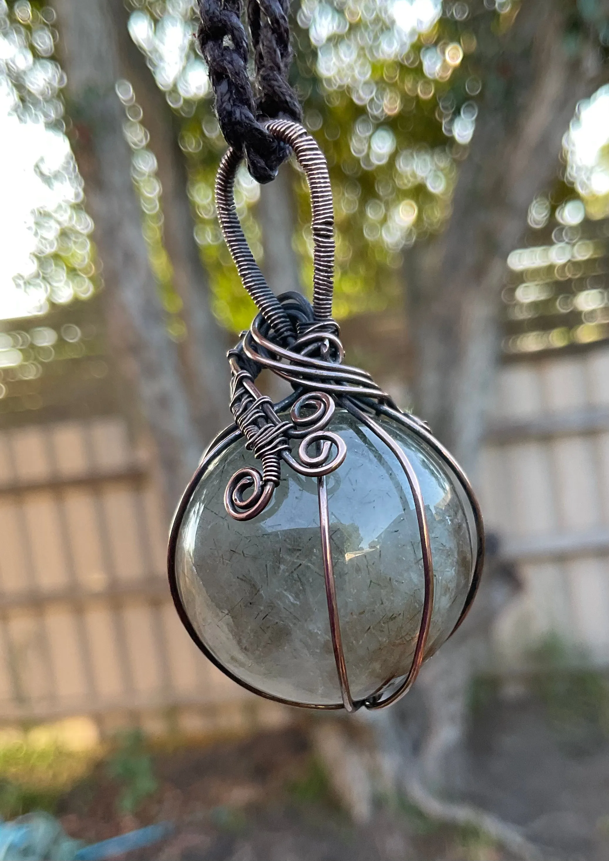 Rutilated Quartz Wire Wrapped Orb Pendant