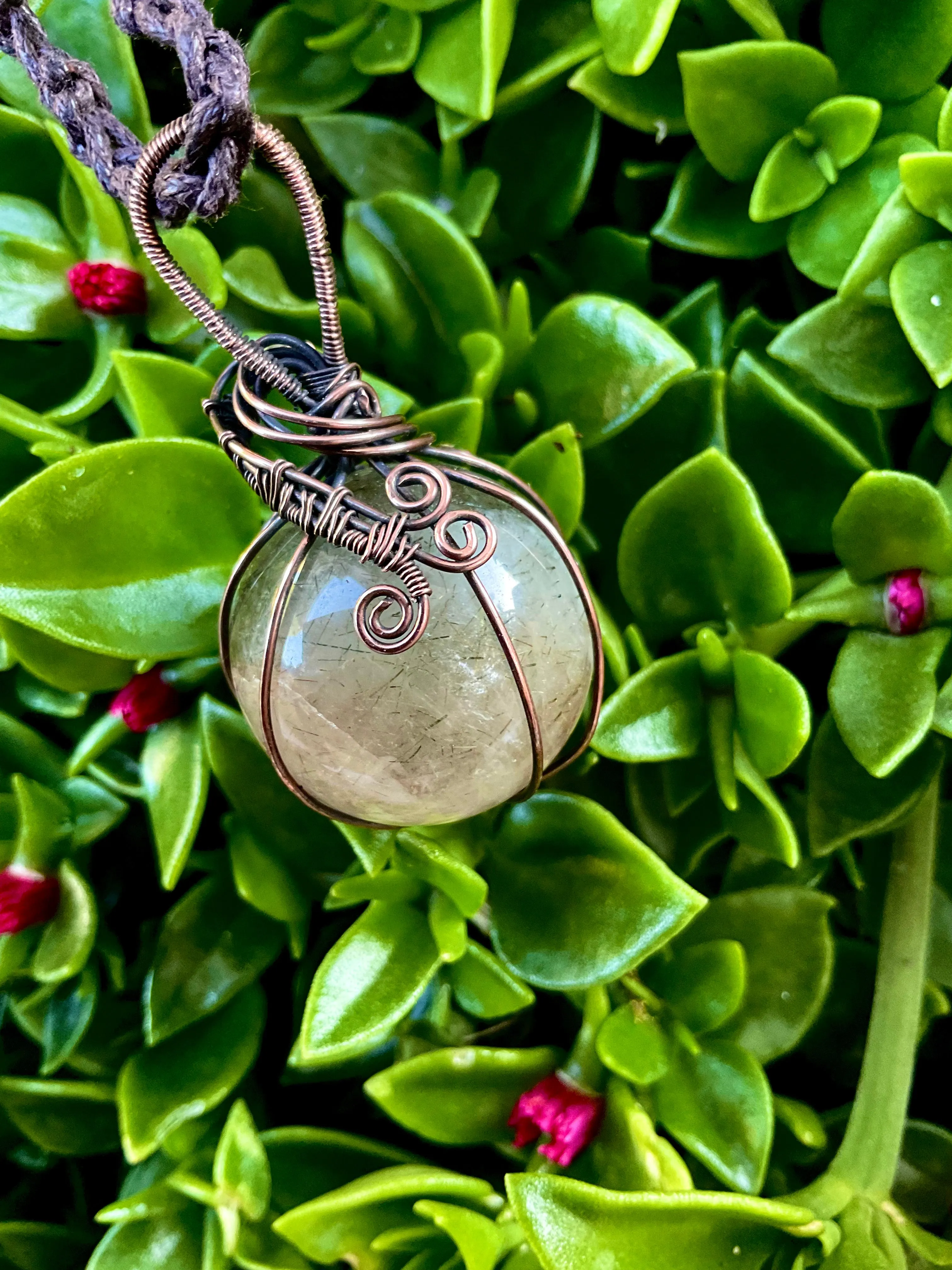 Rutilated Quartz Wire Wrapped Orb Pendant