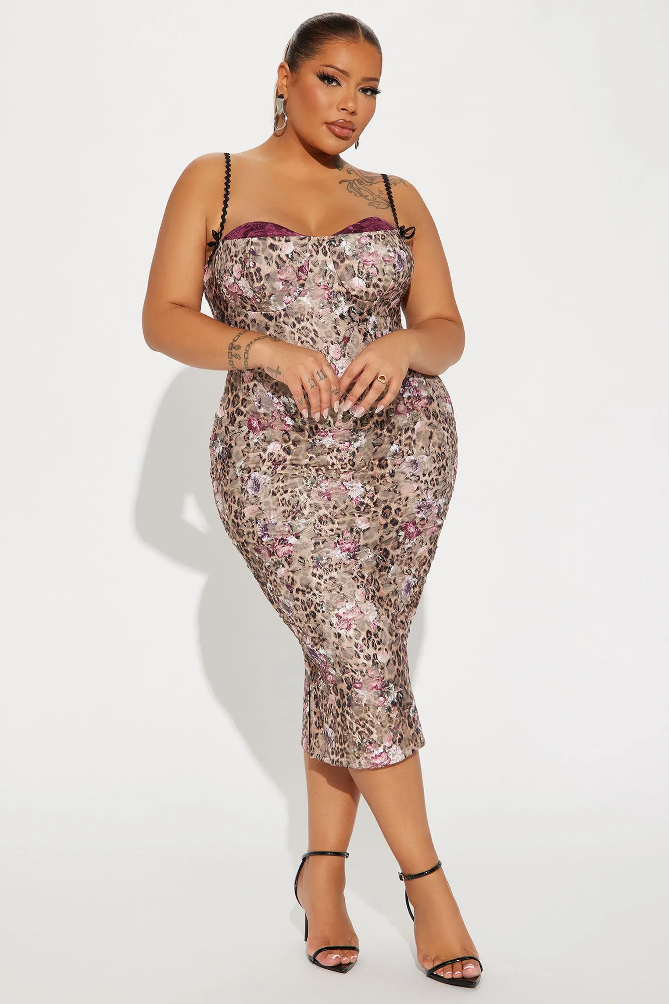 Sassy Lace Midi Dress - Leopard