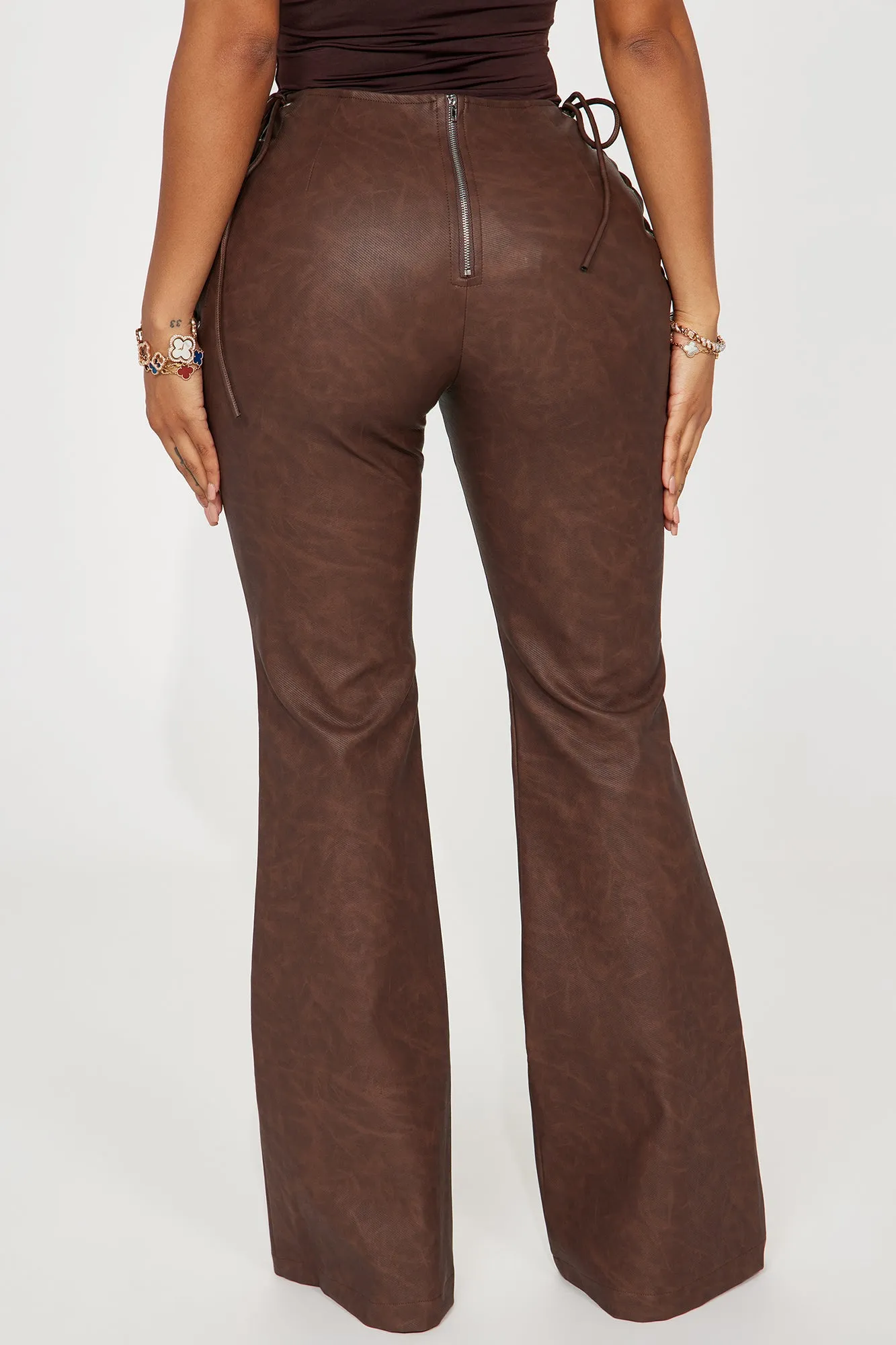 Savannah Washed Faux Leather Flare Pant - Brown/combo