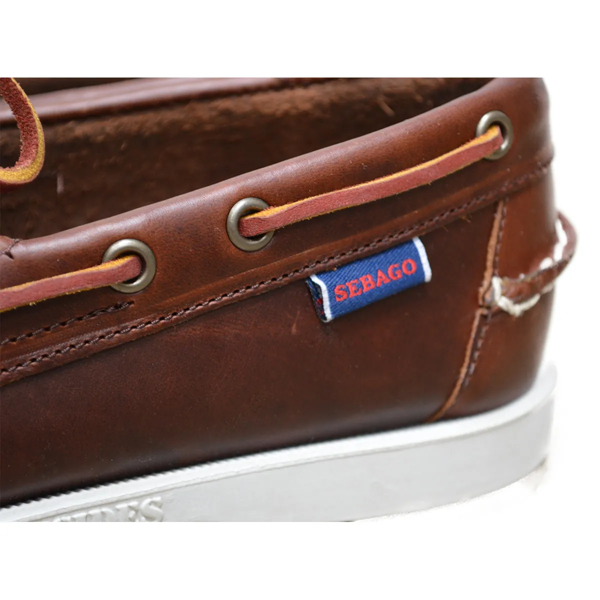 Sebago Docksides Portland Brown Oiled Waxed Shoes -White Sole