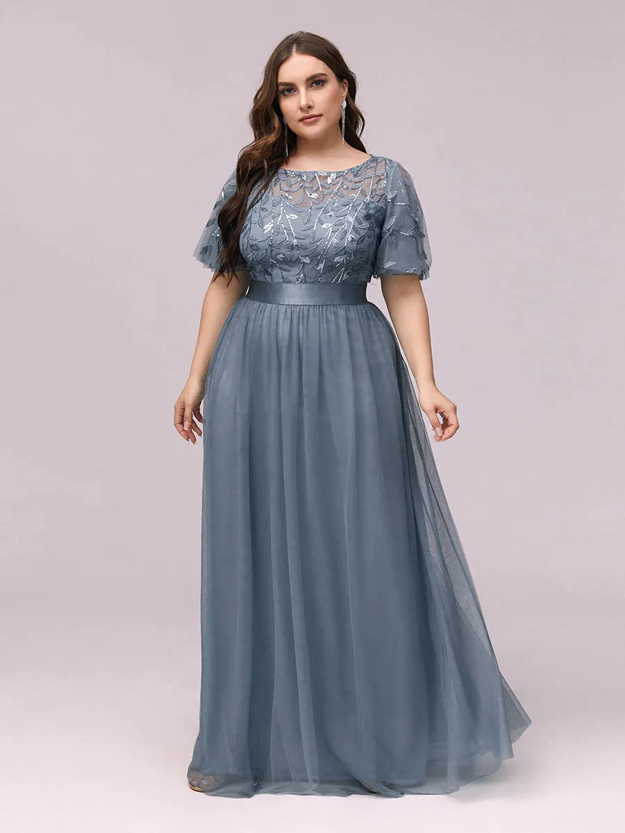 Sequin Print Floor-length Bridesmaid Dress with Cap Sleeve