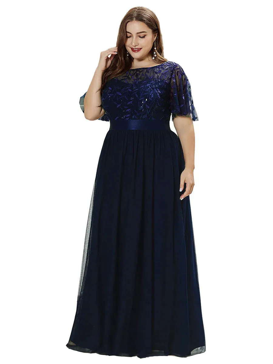 Sequin Print Floor-length Bridesmaid Dress with Cap Sleeve