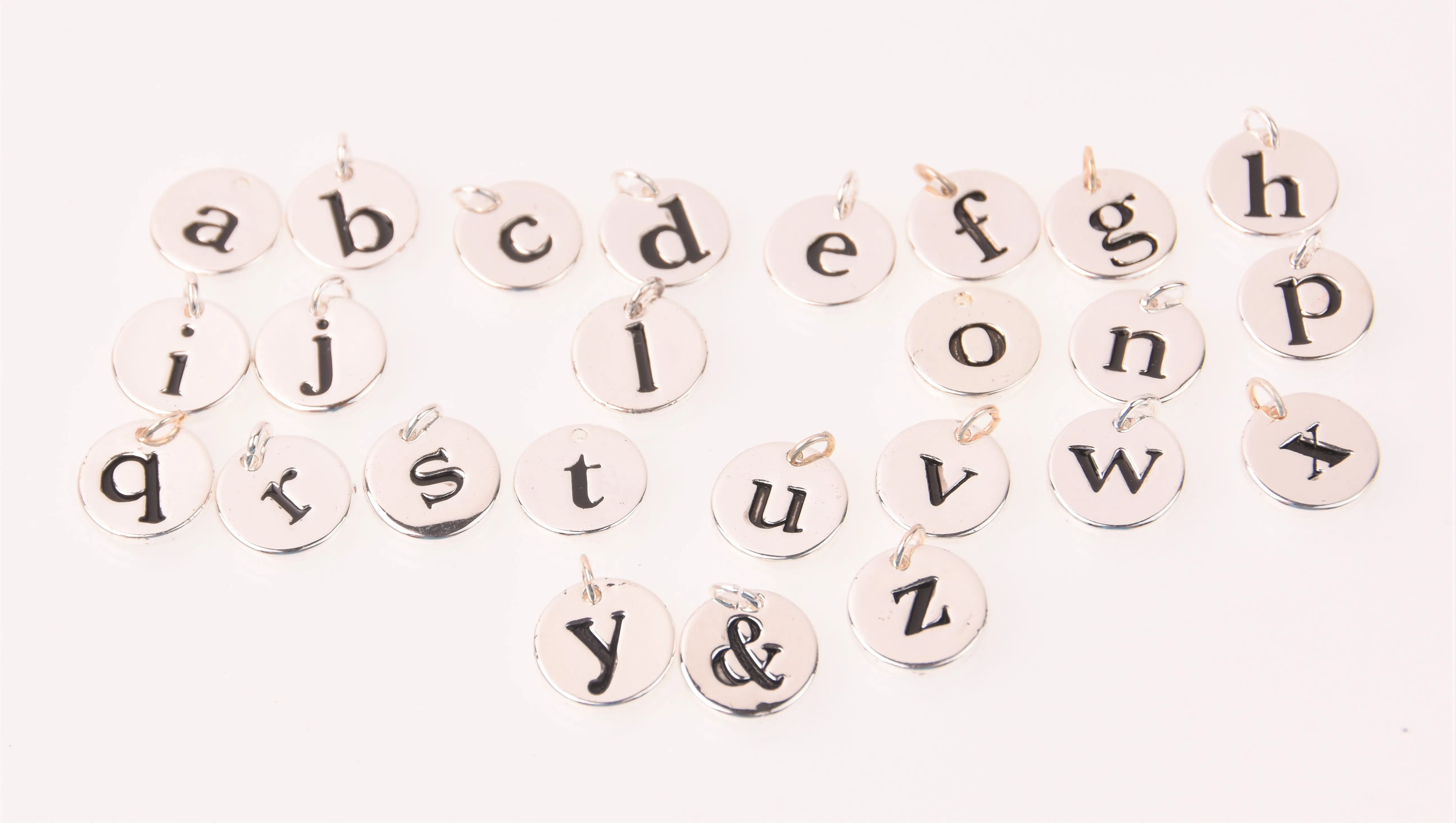 Silver Alphabet Letter Charms, 13mm 1/2 Bright Silver Plated Initial Pendants