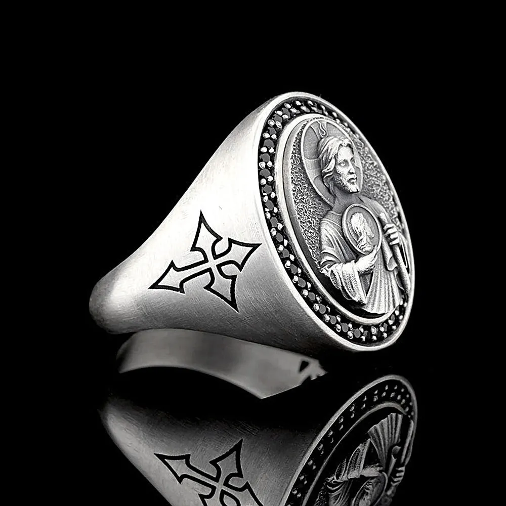 Silver San Judas Ring Signet For Mens