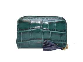 Small Zip Purse 'Croc Print' Leather - Dark green