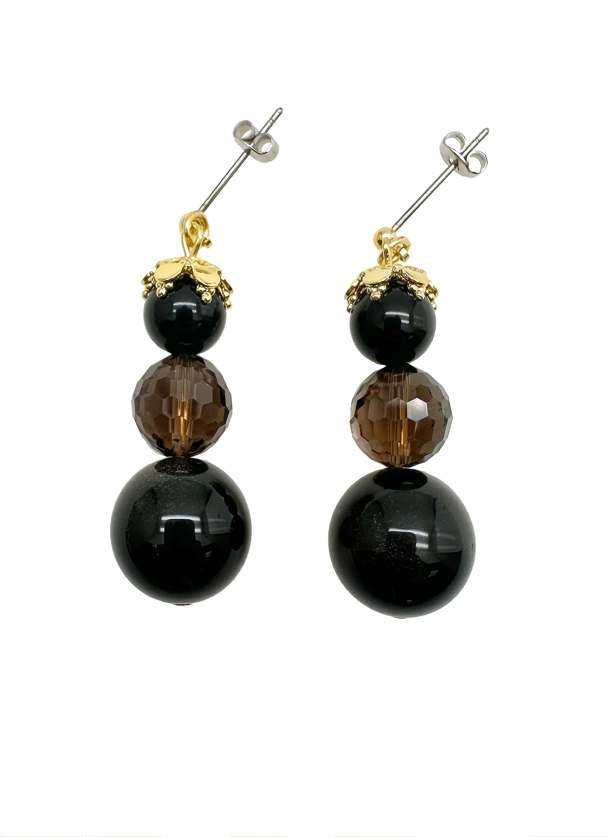 Smoky Quartz & Black Obsidian Earrings KE034